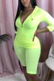 Fluorescent Green Fashion Casual Sportswear Long Sleeve Hooded Collar Regular Sleeve Regular Solid Two Pieces