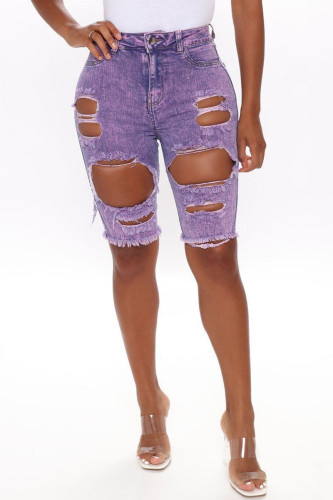 purple Broken Holes Denim