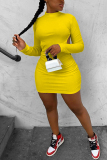 Grey Fashion Sexy adult Ma'am Cap Sleeve Long Sleeves half high collar Pencil Dress Knee-Length Solid backless Dresses