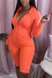Orange Fashion Casual Sportswear Long Sleeve Hooded Collar Regular Sleeve Regular Solid Two Pieces
