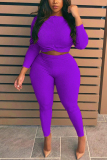 purple Fashion Casual adult Ma'am O Neck Solid Two Piece Suits Stitching Plus Size