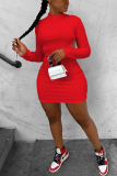 Red Fashion Sexy adult Ma'am Cap Sleeve Long Sleeves half high collar Pencil Dress Knee-Length Solid backless Dresses