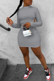 Black Fashion Sexy adult Ma'am Cap Sleeve Long Sleeves half high collar Pencil Dress Knee-Length Solid backless Dresses