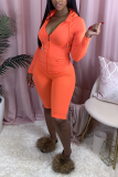 Orange Fashion Casual Sportswear Long Sleeve Hooded Collar Regular Sleeve Regular Solid Two Pieces