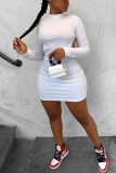 White Fashion Sexy adult Ma'am Cap Sleeve Long Sleeves half high collar Pencil Dress Knee-Length Solid backless Dresses