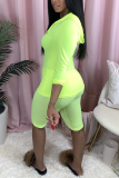 Fluorescent Green Fashion Casual Sportswear Long Sleeve Hooded Collar Regular Sleeve Regular Solid Two Pieces