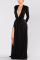 Black Sexy Elegant Regular Sleeve Long Sleeve V Neck Evening Dress Floor Length Solid Dresses