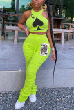 Fluorescent green Fashion Sexy adult Ma'am Print Two Piece Suits pencil Sleeveless Two Pieces