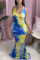 Light Blue Fashion Sexy Celebrities Cold Shoulder Sleeveless Halter Trumpet Mermaid Floor Length Tie Dye Dresses