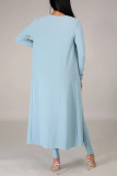 Blue Fashion Casual Long Sleeve V Neck Regular Sleeve Regular Solid Two Pieces