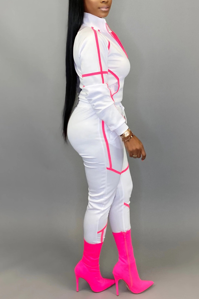 

White Fashion Active adult Ma'am Patchwork Solid Two Piece Suits pencil Long Sleeve Two Pieces