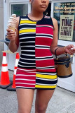 Stripe Lightly cooked Tank Sleeveless O neck Hip skirt Mini Striped Print Dresses