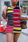Multi Fashion Casual Off The Shoulder Sleeveless O Neck Printed Dress Mini Striped Dresses
