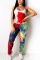 Red Fashion Sexy Sportswear Cold Shoulder Sleeveless Tank Skinny Tie Dye Jumpsuits
