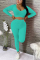 Green Sexy Long Sleeve O Neck Regular Sleeve Short Solid Two Pieces