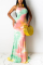 Colorful Sexy Off The Shoulder Sleeveless Spaghetti Strap Printed Dress Trailing Print Tie Dye Dresses