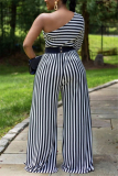 Black Fashion adult Ma'am One Shoulder Collar Striped Stripe Plus Size