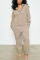 Khaki Fashion Casual Turndown Collar Long Sleeve Regular Sleeve Regular Solid Jumpsuits