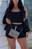 Black Blends Sexy Solid Straight Long Sleeve Two Pieces