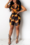 Red Fashion Casual Print zipper Sleeveless O Neck Jumpsuits