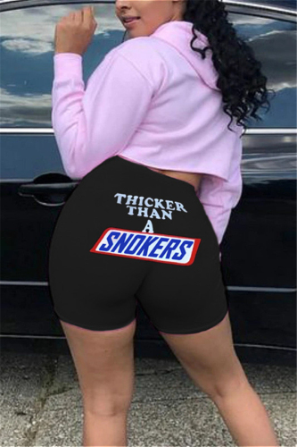 Black Elastic Fly Low Print Straight shorts Bottoms