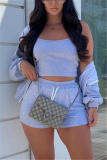 Grey Blends Sexy Solid Straight Long Sleeve Two Pieces