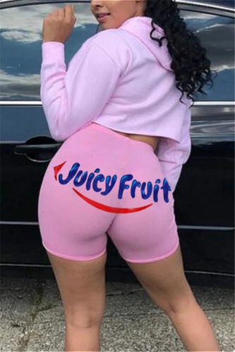 Pink Elastic Fly Low Letter Print Straight shorts Bottoms