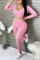 Pink Sexy Long Sleeve O Neck Regular Sleeve Short Solid Two Pieces