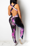 purple Fashion Print Milk. Sleeveless O Neck Jumpsuits