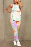 Pink Blends Casual Print Draped Bandage Zippered pencil Sleeveless Two Pieces