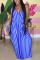 Blue Sexy Spaghetti Strap Sleeveless V Neck Sling Dress Trailing Striped Print Dresses