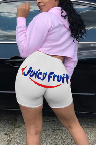 White Elastic Fly Low Letter Print Straight shorts Bottoms