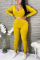 Yellow Sexy Long Sleeve O Neck Regular Sleeve Short Solid Two Pieces