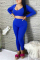 Blue Sexy Long Sleeve O Neck Regular Sleeve Short Solid Two Pieces