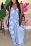 Black Sexy Spaghetti Strap Sleeveless V Neck Sling Dress Trailing Striped Print Dresses