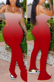 Red Sexy Draped Split Blend Sleeveless Slip Jumpsuits
