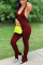 Wine Red Sexy Backless Solid Draped Split Blend Sleeveless Hanging neck Jumpsuits