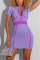 Purple Fashion Regular Sleeve Short Sleeve Zipper Collar A Line Mini Patchwork Print Dresses