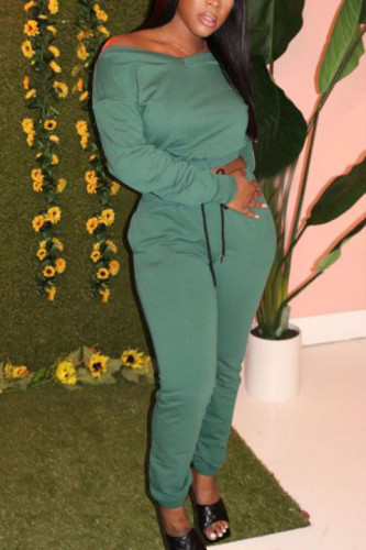 Green venetian Fashion Active adult Ma'am Solid Two Piece Suits Straight Long Sleeve Two Pieces