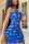 Blue Sexy Spaghetti Strap Sleeveless Slip Step Skirt Mini Print Patchwork backless Dresses