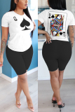 Black Fashion Casual adult Ma'am O Neck Print Pattern Plus Size