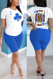 Blue Fashion Casual adult Ma'am O Neck Print Pattern Plus Size