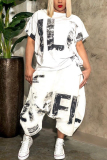 Black Fashion Casual Print Harlan pants Short Sleeve Two Pieces
