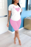 Pink Fashion Casual adult Ma'am O Neck Print Pattern Plus Size
