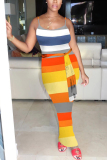 Yellow Fashion Sexy adult Ma'am Spaghetti Strap Sleeveless Slip Step Skirt Ankle-Length Print Dresses