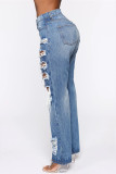 Blue Fashion Sexy Straight Patchwork Trousers