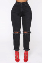 Black Fashion Sexy Straight Solid Trousers