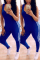 Blue Fashion Sexy Sportswear U Neck Sleeveless Spaghetti Strap Skinny Patchwork Jumpsuits