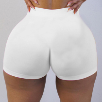 White  Elastic Fly High Solid Straight shorts Bottoms