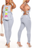 Grey venetian Fashion Casual adult Ma'am Letter Two Piece Suits pencil Sleeveless Two Pieces